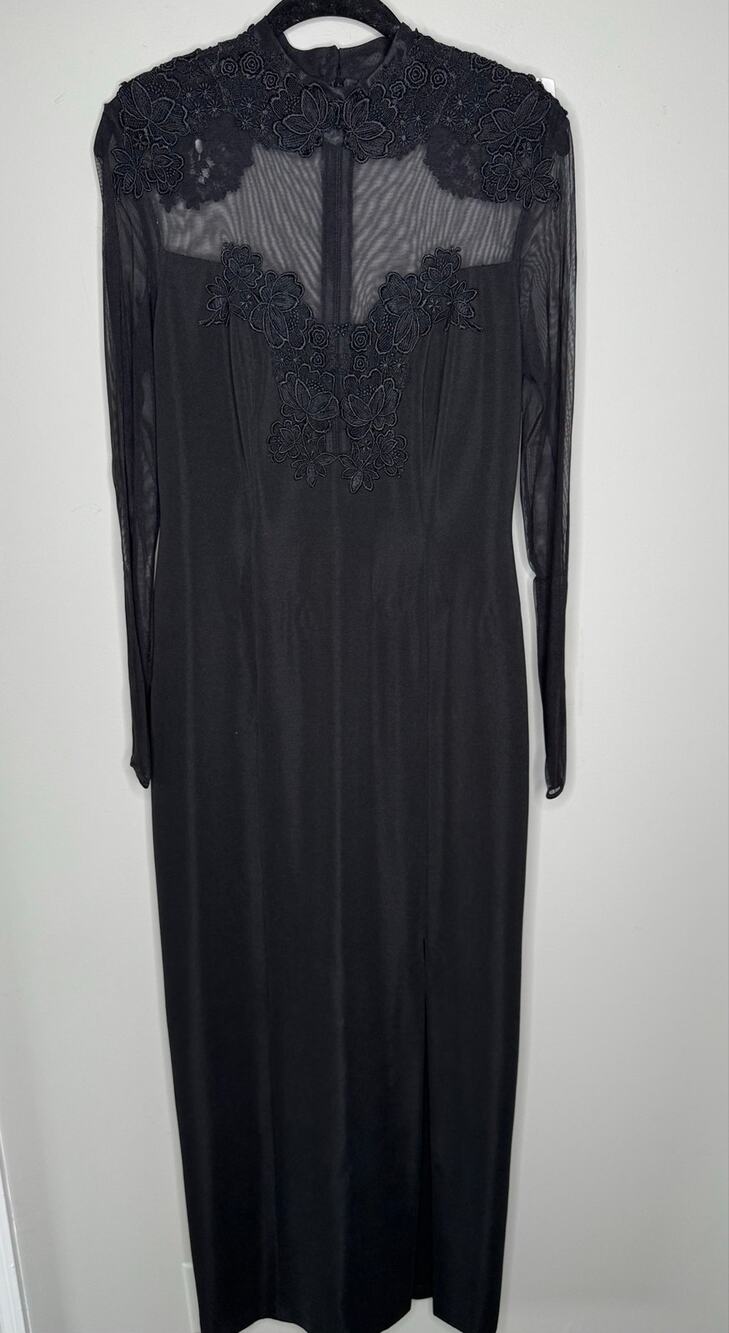 Lori Weidner Evenings Vintage Classic Black Formal Long Sleeve Lace Dress Size 8